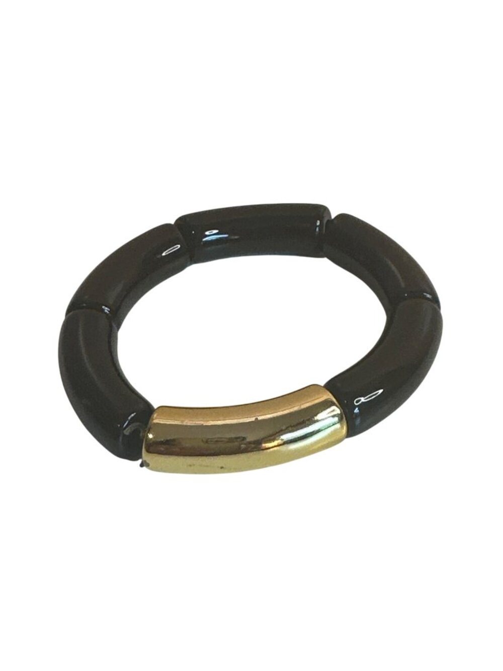 Black & Gold Bracelet Chunky Stretch Tubular Segments Chic Retro Vintage